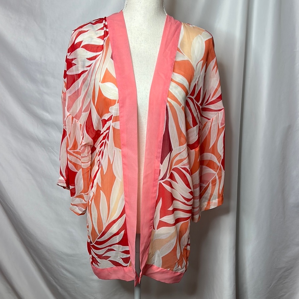 Ann Taylor Pink and Orange Sheer Kimono Cardigan Tropical Coverup